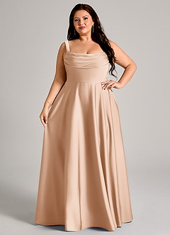 Azazie Shaude Bridesmaid Dresses English Rose A-Line Pleated Stretch Satin Dress image5