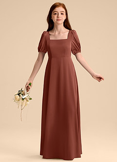 Azazie Briar Junior Robe Trapèze en Satin extensible Arc Auburn image5