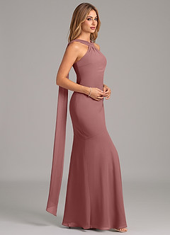 Azazie Kinsley Vestidos de damas de honor Vestido de Rosa Del Desierto de Gasa de Corte Sirena con Plisado image6