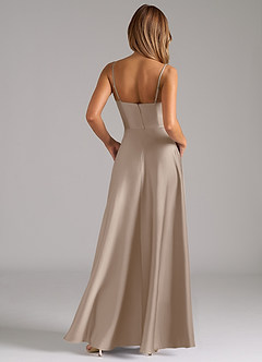 Azazie Elle Bridesmaid Dresses Taupe A-Line Pleated Stretch Satin Dress image7