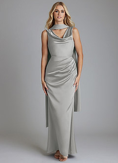Azazie Tallie Bridesmaid Dresses Silver Mermaid Pleated Stretch Satin Dress image5