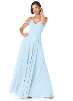 Azazie Avelina Bridesmaid Dresses Sky Blue A-Line V-Neck Pleated Chiffon Dress image1