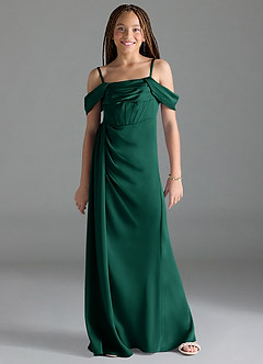 Azazie Amyra Junior Emerald Sheath Off the Shoulder Stretch Satin Dress image1