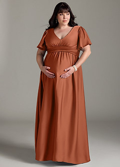 Azazie Verna vestidos de dama de honor de maternidad Vestido de Corte En A Volante Hasta el suelo Satén Elástico image13