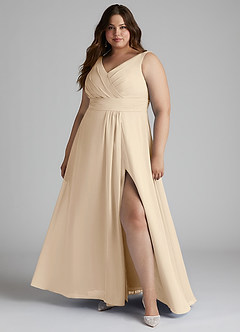 Azazie Karina Bridesmaid Dresses Champagne A-Line Pleated Chiffon Dress image6