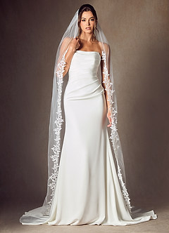 front Cordelia Flower Lace Chapel Length Veil