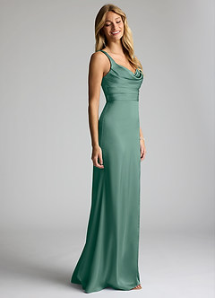 Azazie Elida Robes de demoiselle d'honneur Robe Fourreau en Satin extensible Plissée Eucalyptus image3