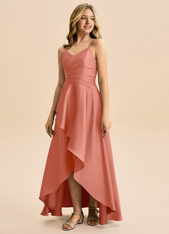 Azazie Eirlys Junior A-Linie Plissee Stretch-Satin Kleid Lachsrosa image5