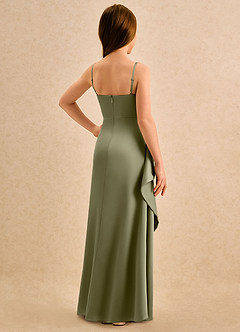 Azazie Cannoli Girls Formal Flower Girl Dresses Pistachio A-Line Pleated Stretch Satin Dress image2