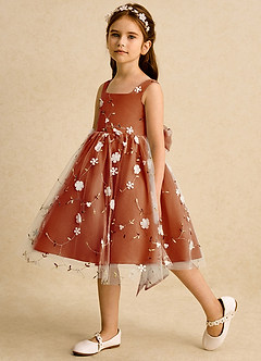 Azazie Bean Sukienki dla dziewczynek sypiących kwiaty Suknia balowa Bez rękawów Tiul Długość do kolan Sukienka image5