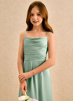 Azazie Chamomile Girls Formal Sukienki dla dziewczynek sypiących kwiaty Linia A Pofałdowany Satyna elastyczna Długość podłogi Sukienka image6
