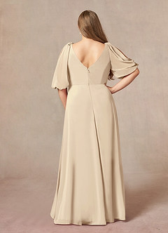 Azazie Bronwyn Kleider für die Brautmutter A-Linie V-Hals Gerüscht Chiffon Kleid Champagner image7