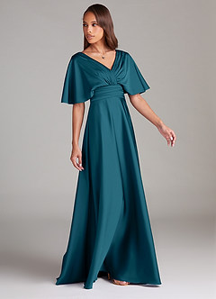 Azazie Pamela Bridesmaid Dresses Ink Blue A-Line Pleated Stretch Satin Dress image3