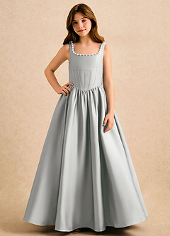 Azazie Enid Girls Formal Flower Girl Dresses Silver A-Line Beaded Stretch Satin Dress image4