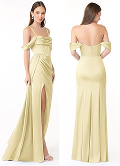 Azazie Amyra Bridesmaid Dresses Lemon Sorbet Mermaid Off the Shoulder Stretch Satin Convertible Dress image8