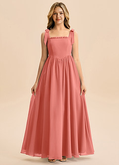 Azazie Delia Junior Robe Trapèze en Mousseline de soie Arc Rose Saumon image5