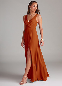 Azazie Nelly Bridesmaid Dresses Paprika A-Line Pleated Chiffon Dress image4