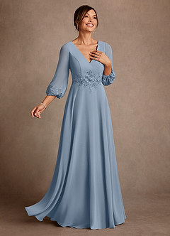 Azazie Yorba 신부의 어머니 드레스 A라인 레이스 쉬폰 플로어 길이 드레스 image2