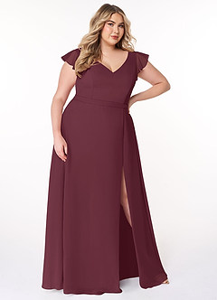 Azazie Claudine Bridesmaid Dresses Cabernet A-Line Flutter Sleeve Chiffon Dress image10