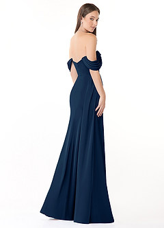Azazie Amyra Vestidos de damas de honor Vestido de Azul Marino Oscuro de Satén Elástico de Corte Recto Convertible con Vestidos sin tirantes image6