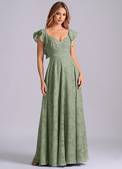 Azazie Leilani Robes de demoiselle d'honneur Robe Trapèze en Blumen-Burnout Encolure en Forme de Cœur Agave image1