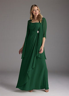 Azazie Weisz Mère de la mariée Robes Robe Trapèze en Mousseline de soie Encolure carrée plissée Vert Foncé image1