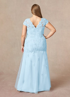 Azazie Marbella Abiti per la Madre della Sposa Abito Sirena in Pizzo con Scollo Queen Anne e Paillettes Azzurro image9