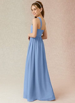 Azazie Jiya Steel Blue A-Line Pleated Chiffon Dress image3