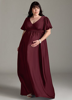 Azazie Verna Maternity Bridesmaid Dresses A-Line Ruched Stretch Satin Floor-Length Dress image9