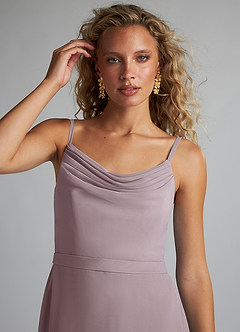 Azazie Summer Bridesmaid Dresses Dusk Mermaid Scoop Cowl Chiffon Dress image5