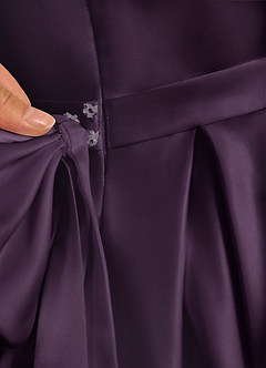 Azazie Pearl Flower Girl Dresses Plum Ball-Gown Pleated Matte Satin Dress image9