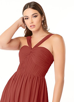 Azazie Dionne Brautjungfernkleider A-Linie Korsett Chiffon Kleid Terrakotta image6