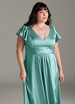 Azazie Omari Bridesmaid Dresses Aqua A-Line Stretch Satin Dress image12