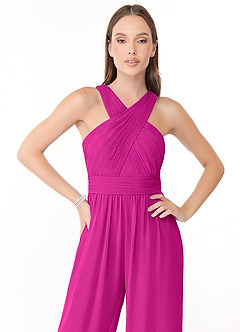 Azazie Berdie Brautjungfernkleider Halter Chiffon Overall/Jumpsuit Fuchsia image5