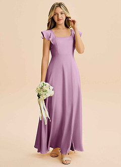 Azazie Bondi Junior A-Linie Seitliche Cut-Outs Stretch-Satin Kleid Blauregen image4