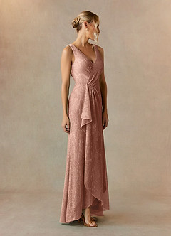 Azazie Tuscon Mother of the Bride Dresses Rose Gold A-Line Ruched Metallic Mesh Dress image3
