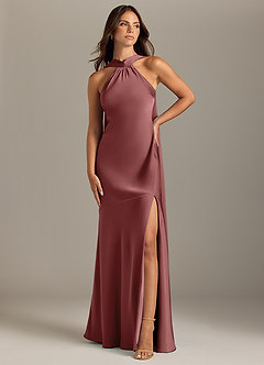 Azazie Kinsley Bridesmaid Dresses Amethyst Mermaid Side Slit Stretch Satin Dress image1
