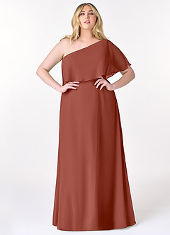 Azazie Lizzy Bridesmaid Dresses Auburn A-Line One Shoulder Chiffon Dress image8