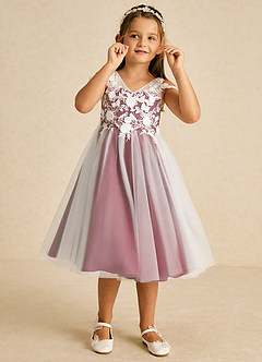 Azazie Sunnie Flower Girl Dresses Pomegranate A-Line Lace Tulle Dress image2