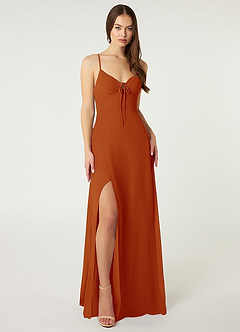 Azazie Minie Final Sale Paprika A-Line Bow Chiffon Dress image3