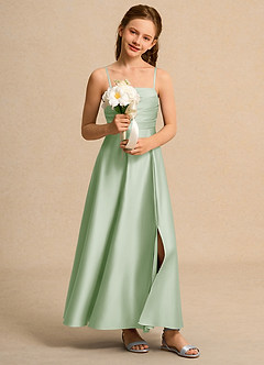 Azazie Pebbles Junior Formal vestidos de niña de las flores Vestido de Salvia Polvorienta de Satin Mate de Corte En A con Plisado image7