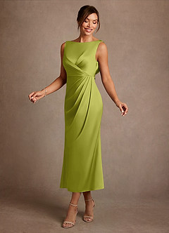 Azazie Mazhe Kleider für die Brautmutter A-Linie Plissee Stretch-Satin Kleid Zitronengras image3