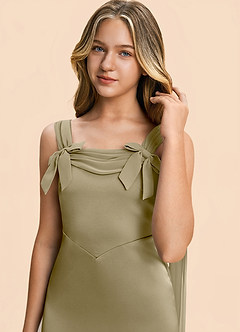 Azazie Chelsea Junior Moss Green Sheath Pleated Stretch Satin Dress image7