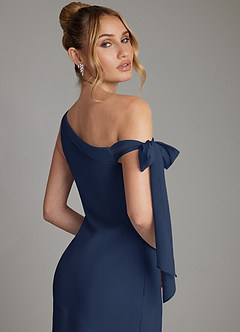 Azazie Aylin Final Sale Dark Navy Sheath Off the Shoulder Chiffon Dress image7