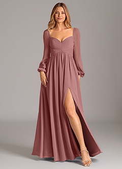 Azazie Alia Bridesmaid Dresses Desert Rose A-Line Long Sleeve Chiffon Dress image1