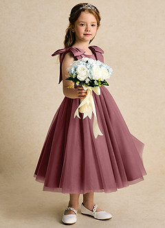 Azazie Serene Robe Demoiselle D'honneur Fillette Robe Princesse en Mat Satiné Arc Rose Du Désert image5