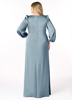 Azazie Mel Bridesmaid Dresses Dusty Blue Sheath Long Sleeve Stretch Satin Dress image8