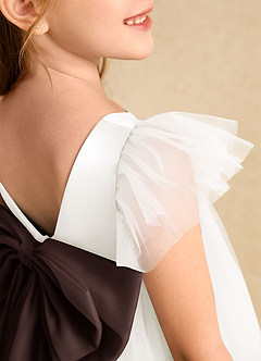 Azazie Munchkin Flower Girl Dresses Ivory Ganache A-Line Bow Tulle Dress image6