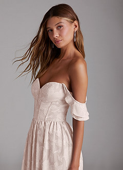 Azazie Denisse Bridesmaid Dresses Blushing Pink A-Line Ruched Floral Burnout Dress image5