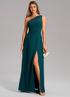 Azazie Phaedra Bridesmaid Dresses Pine A-Line One Shoulder Chiffon Dress image1